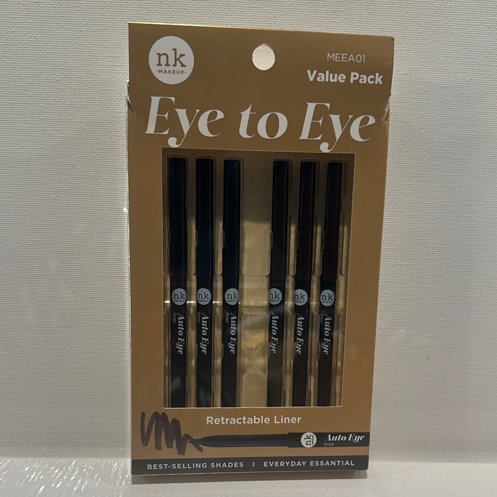 NK Makeup Eye to Eye Auto Eyeliners in Black and Light Brown (6) pack.